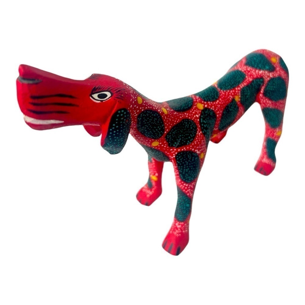 Wooden handcarved hand painted dog bright colors MCM